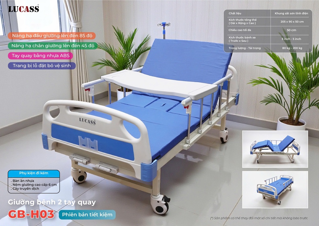 Giường Bệnh Nhân 2 tay quay Lucass GB-H03